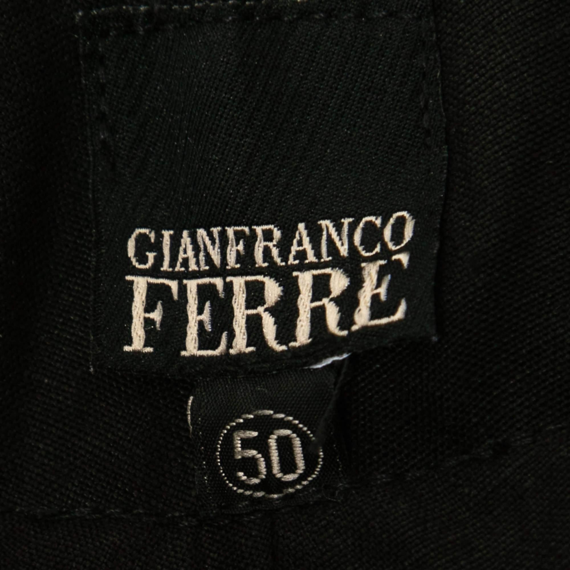 Women's Gianfranco Ferre Vintage Black Linen Wide Leg Trousers L