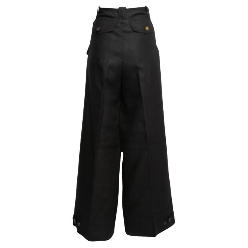 Gianfranco Ferre Vintage Schwarze Leinenhose mit weitem Bein aus Leinen L im Angebot