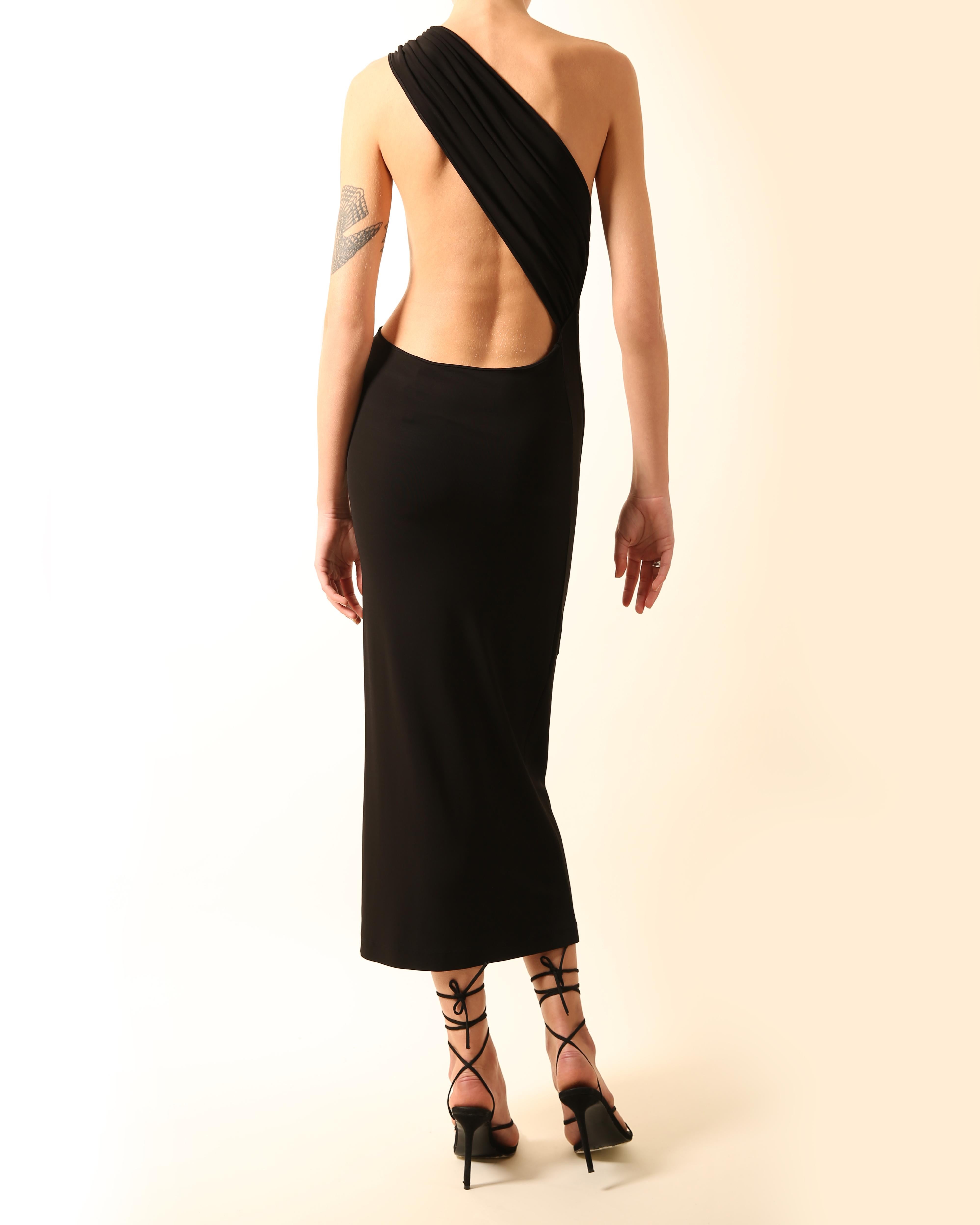 Gianfranco Ferré vintage black one shoulder cut out backless midi maxi dress 44 4