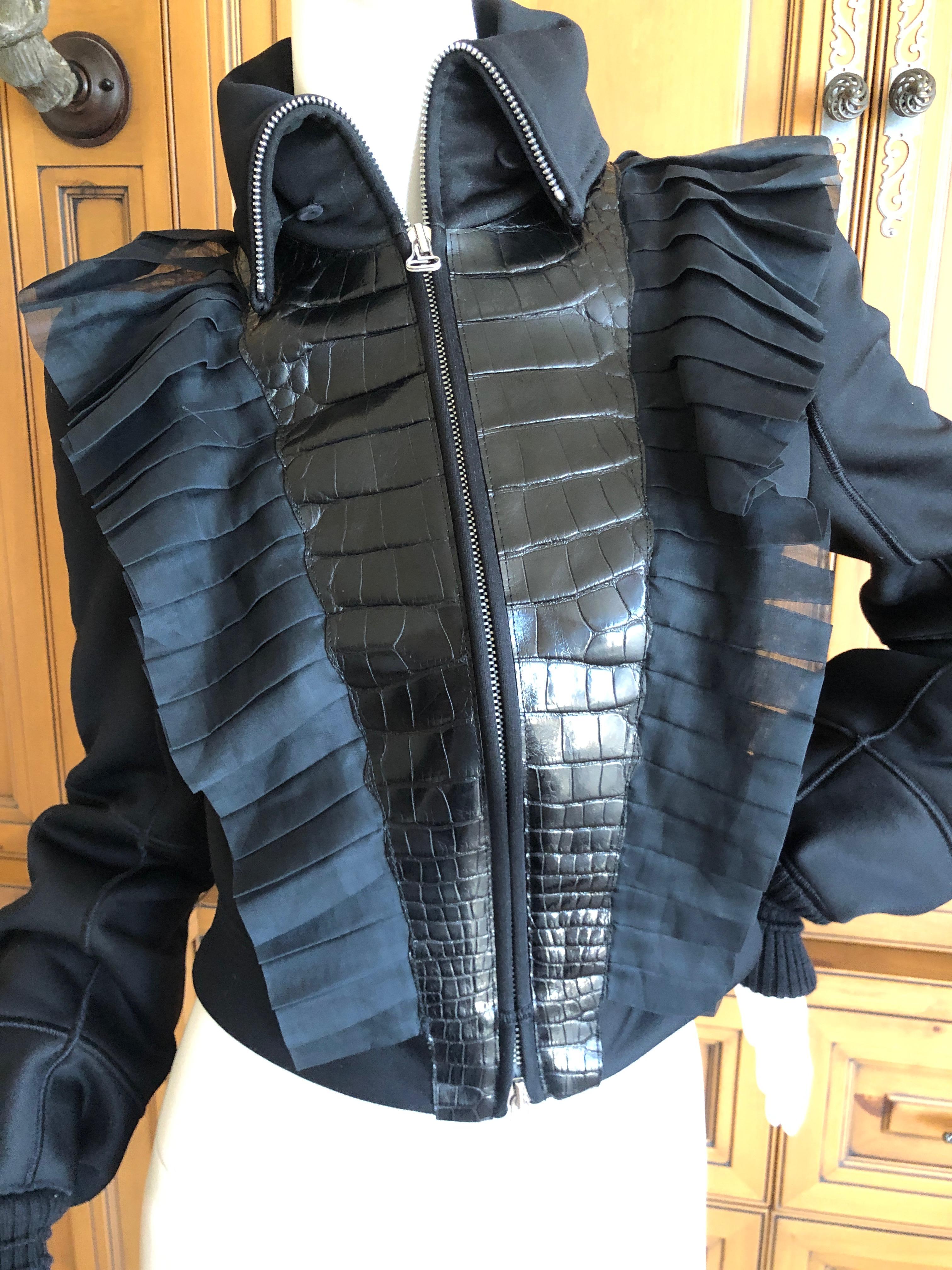 Gianfranco Ferre Vintage Black Ruffle Front Jacket with Faux  Alligator Details In Excellent Condition For Sale In Cloverdale, CA