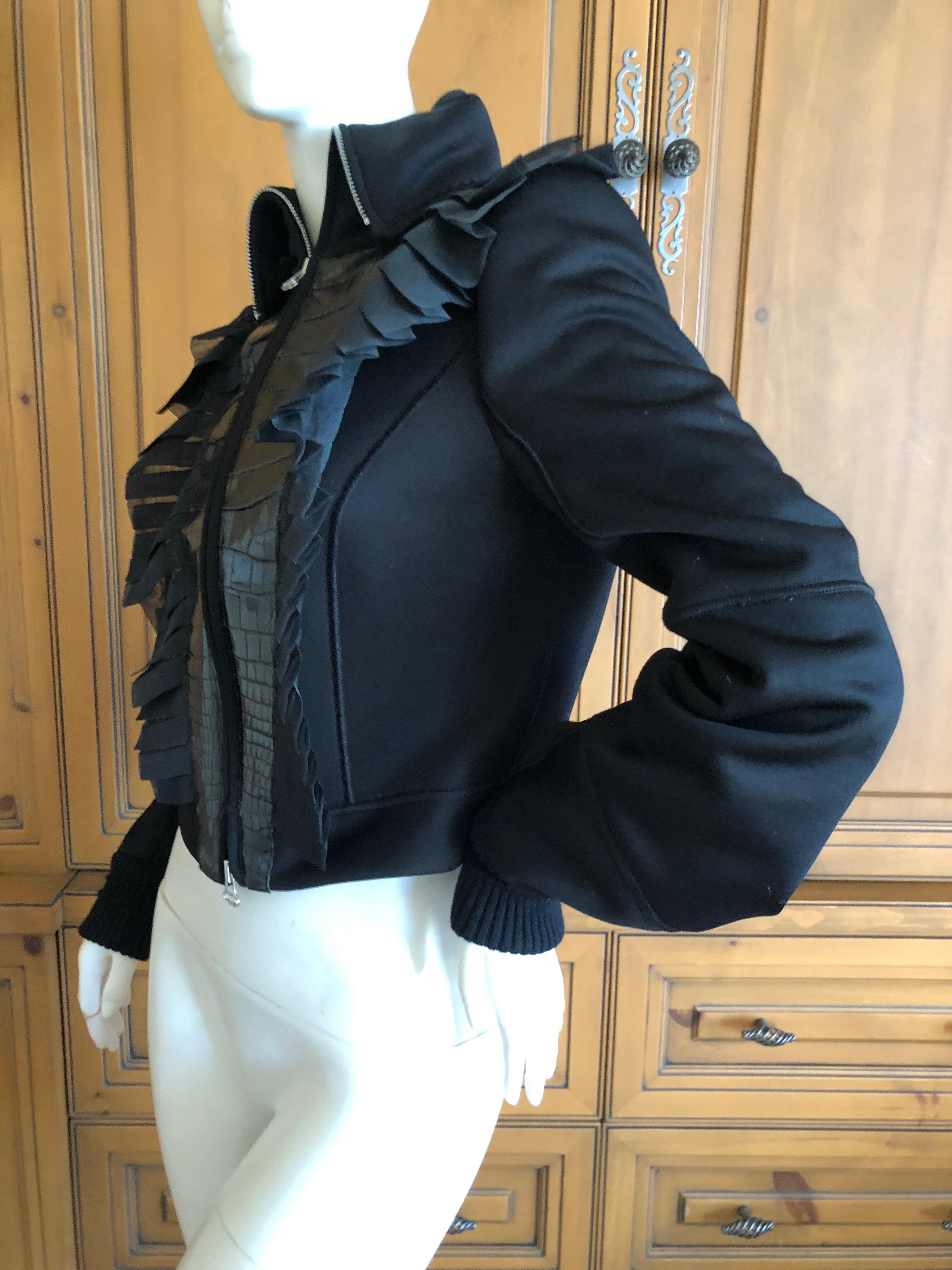 Gianfranco Ferre Vintage Black Ruffle Front Jacket with Faux  Alligator Details For Sale 1