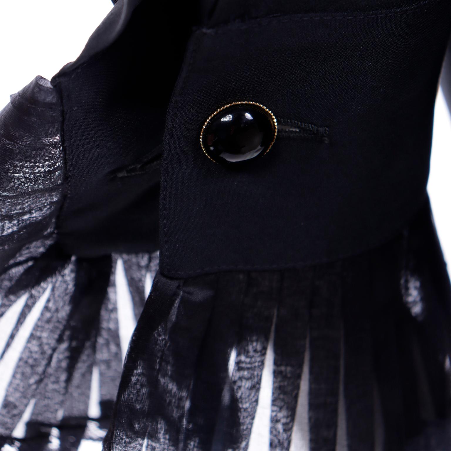 Gianfranco Ferre Vintage Black Silk Top Ruffled Open Front Blouse w Poets Sleeve For Sale 6
