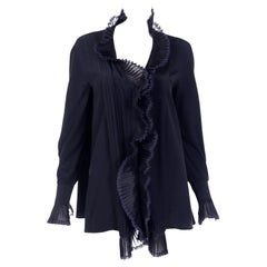 Gianfranco Ferre Vintage Black Silk Top Ruffled Open Front Blouse w Poets Sleeve