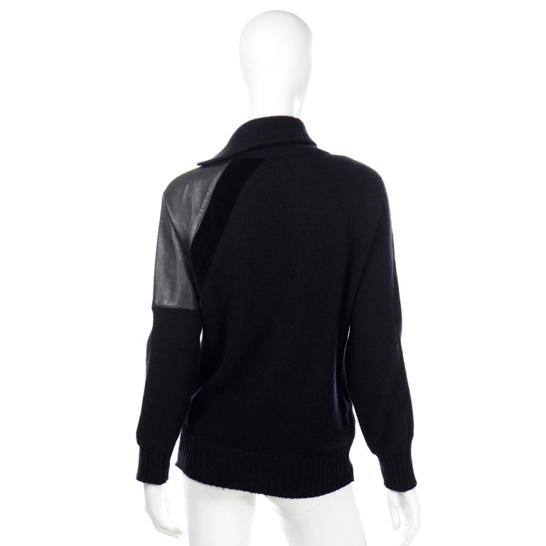 Gianfranco Ferre Vintage Black Wool and Leather Sweater Top For Sale at