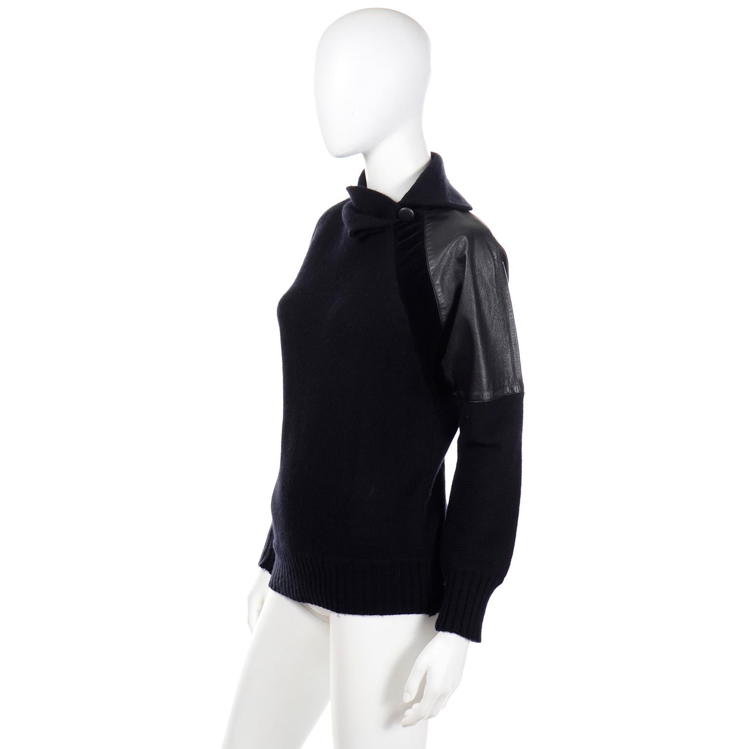 Gianfranco Ferre Vintage Black Wool and Leather Sweater Top 1