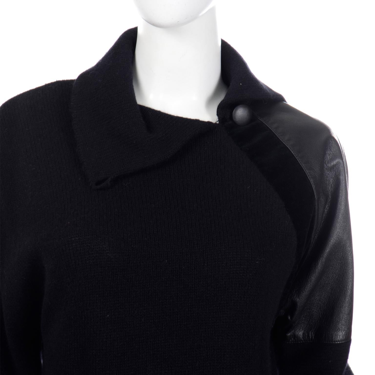 Gianfranco Ferre Vintage Black Wool and Leather Sweater Top 3
