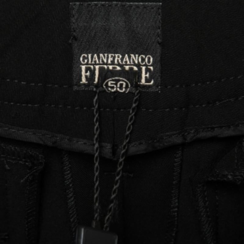 Gianfranco Ferre Vintage Pantalon large en crêpe de laine noir L en vente 2