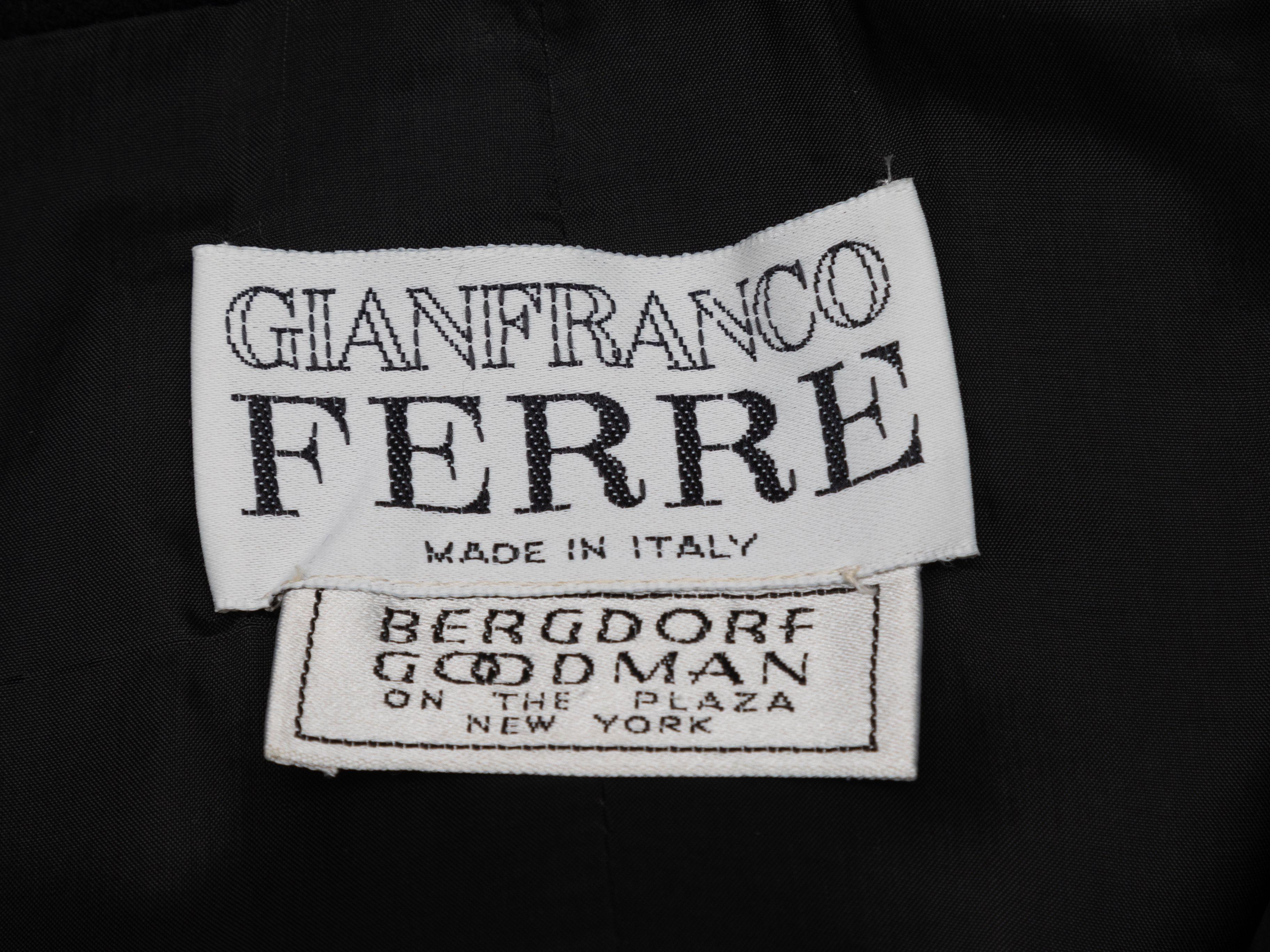 Product Details: Vintage black wool jacket by Gianfranco Ferre. Shawl collar. Button closures at center front. 40