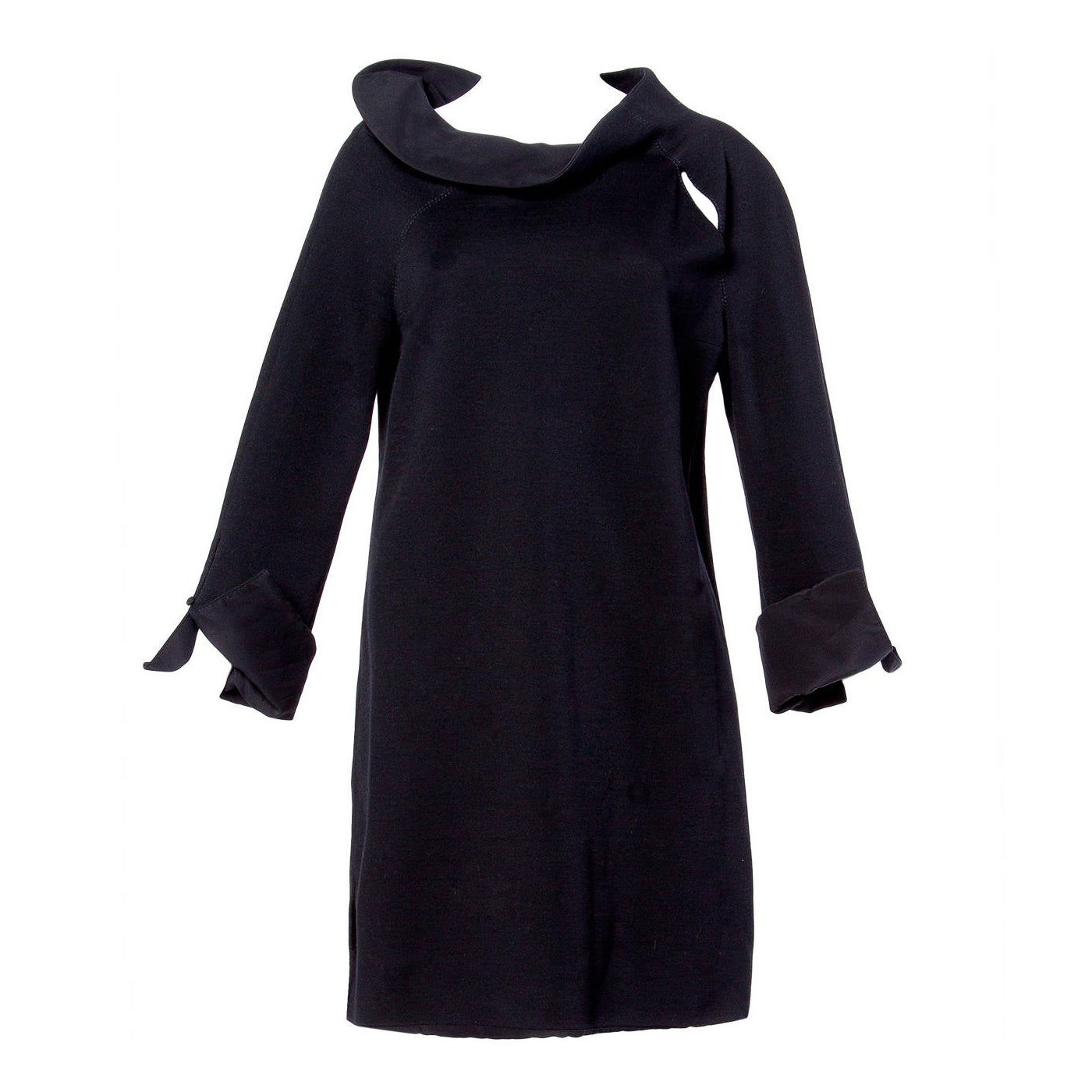 Gianfranco Ferre Vintage Black Wool Silk Avant Garde Cut Out Tunic Dress