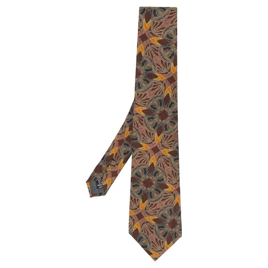 Gianfranco Ferré Vintage brown and orange silk 90s tie For Sale