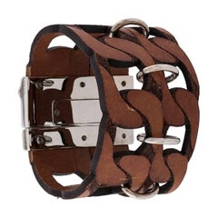 Gianfranco Ferré Vintage Braunes und silberfarbenes 2000er Doppelkettenarmband