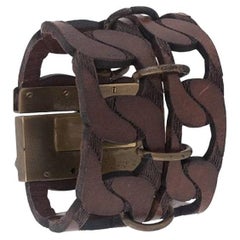 Gianfranco Ferré Vintage brown leather and gold metal 2000s chain bracelet