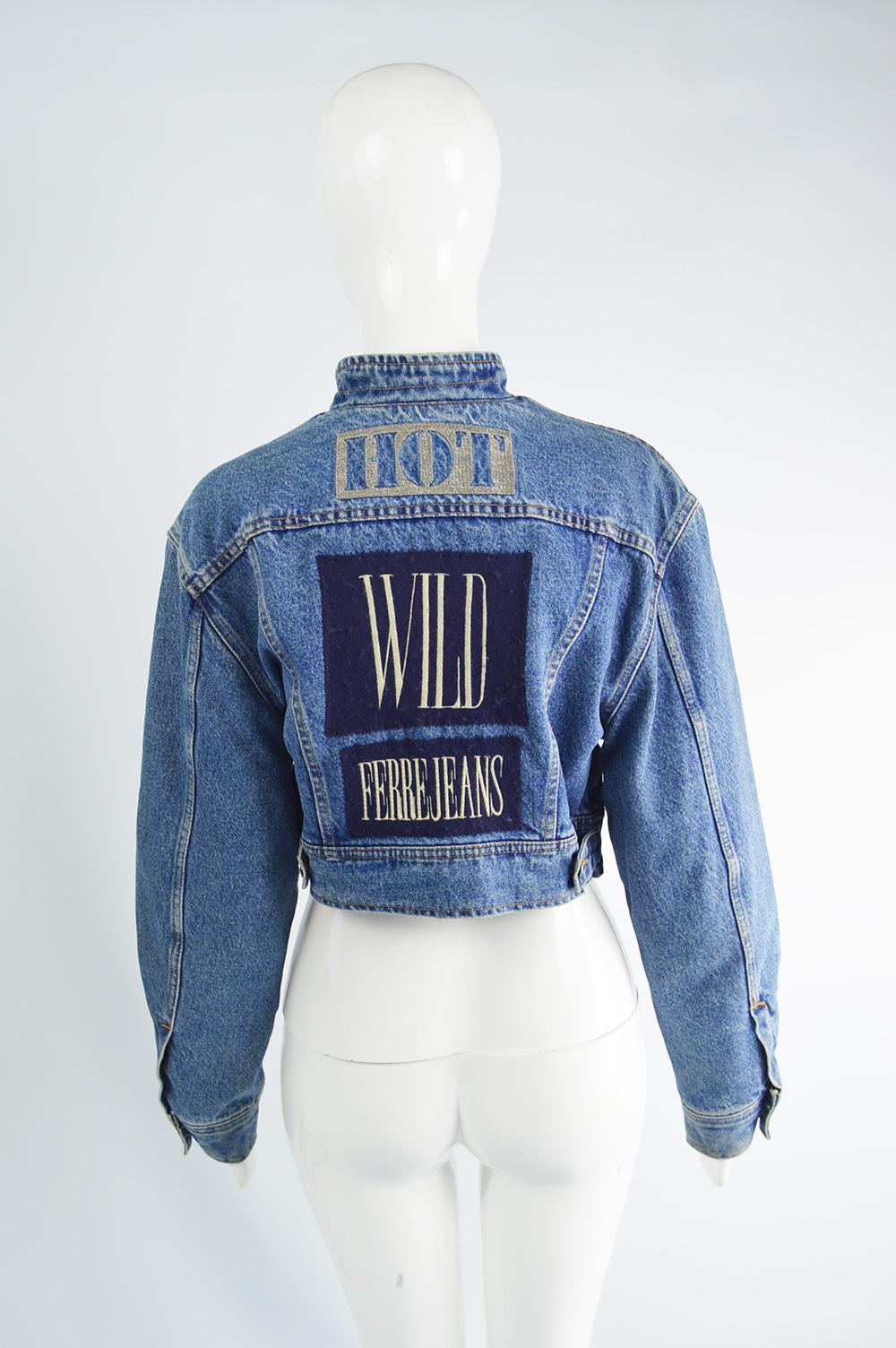 Gianfranco Ferré Vintage Cafe Racer Style Womens Blue Denim Jean Jacket, 1990s In Good Condition In Doncaster, South Yorkshire