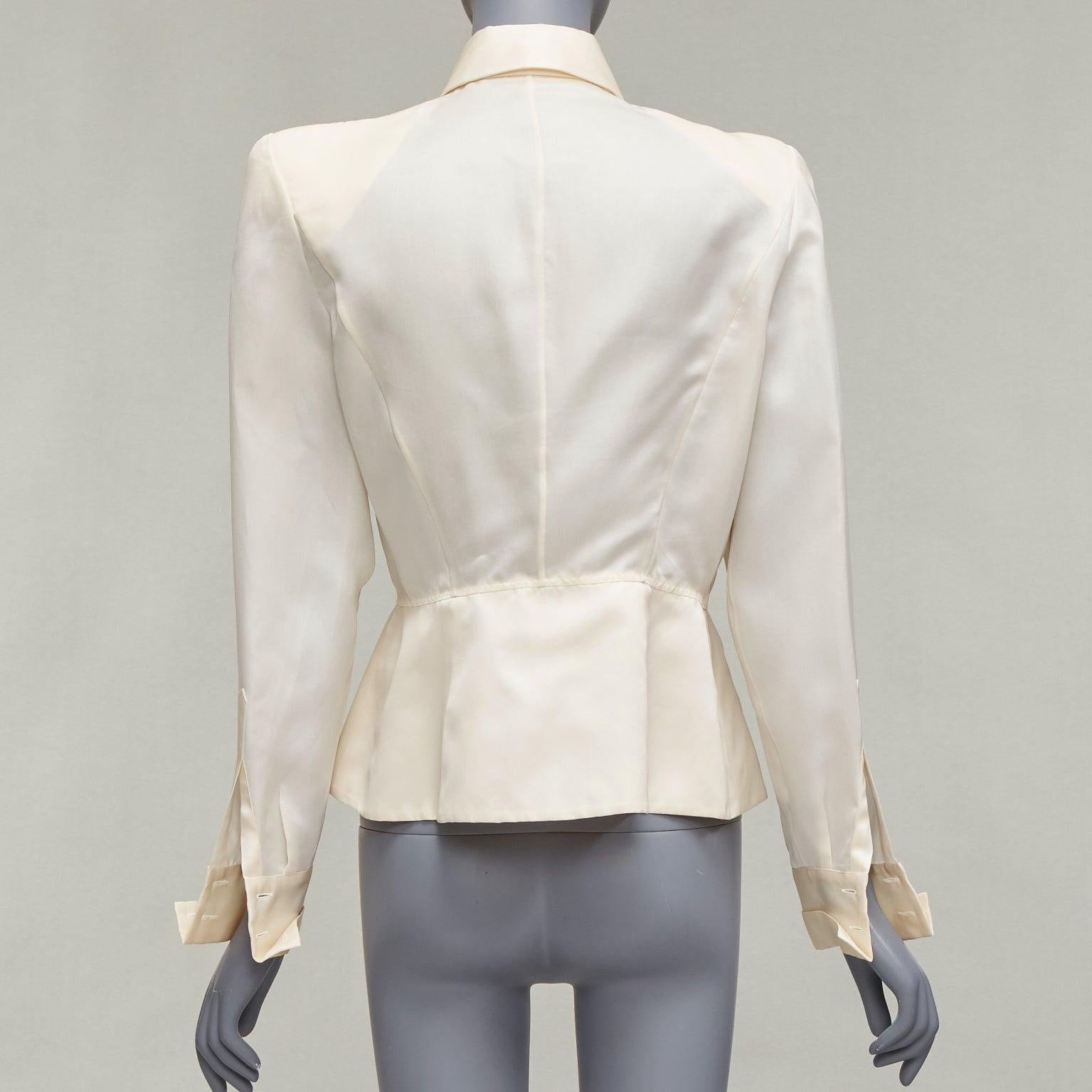 GIANFRANCO FERRE Vintage cream silk XL bow detail power shoulder jacket IT44 L en vente 1