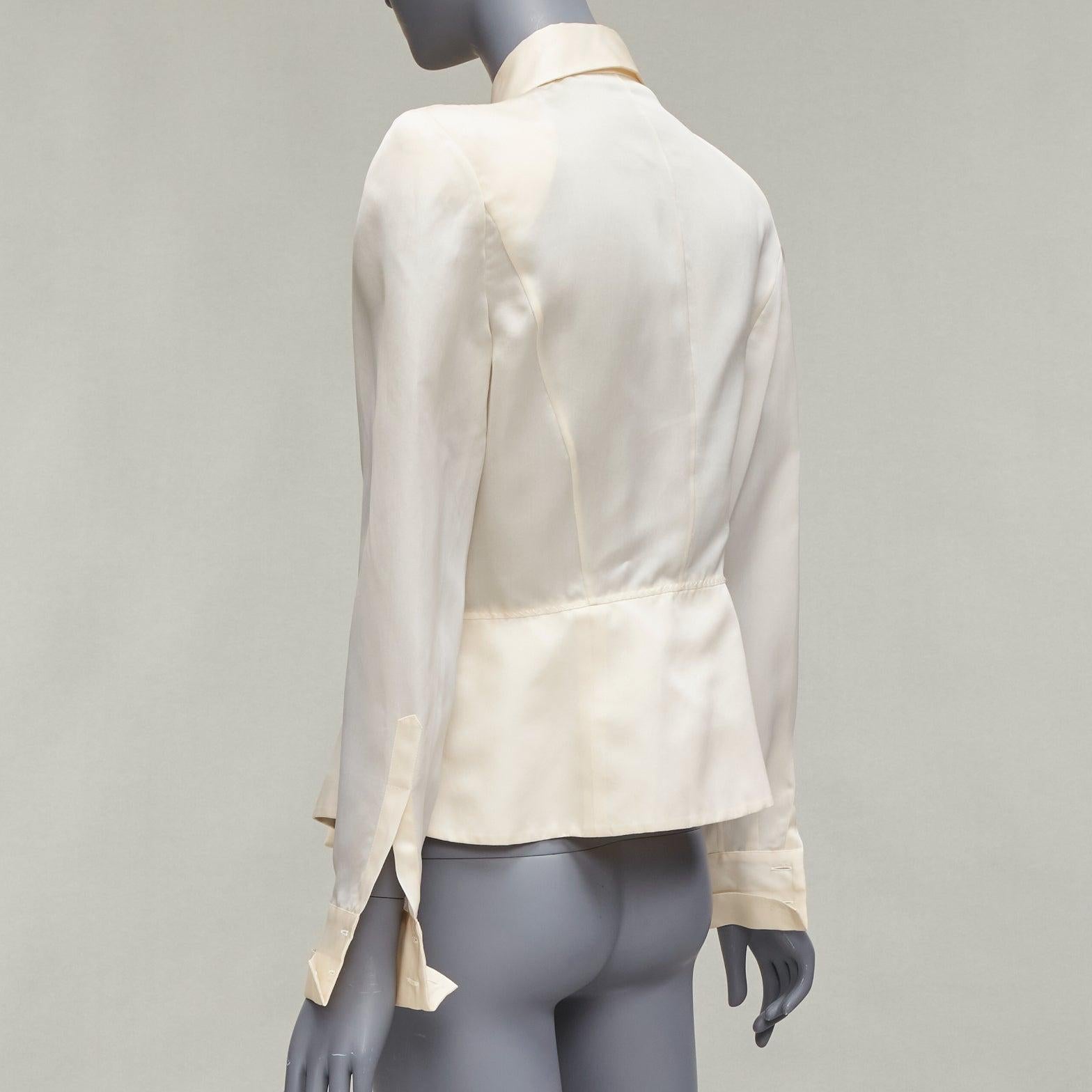 GIANFRANCO FERRE Vintage cream silk XL bow detail power shoulder jacket IT44 L en vente 2