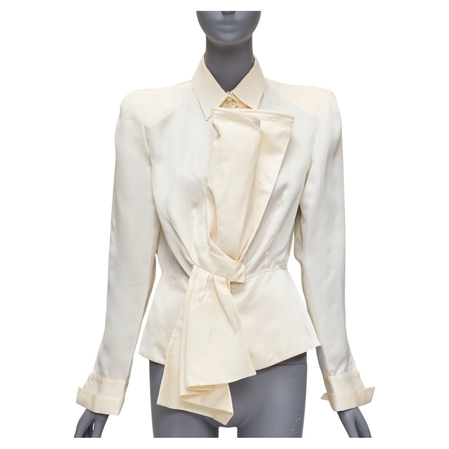 GIANFRANCO FERRE Vintage cream silk XL bow detail power shoulder jacket IT44 L