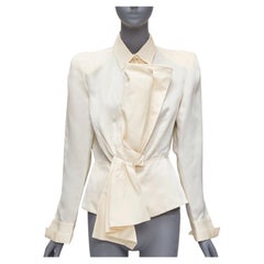 GIANFRANCO FERRE Vintage cream silk XL bow detail power shoulder jacket IT44 L