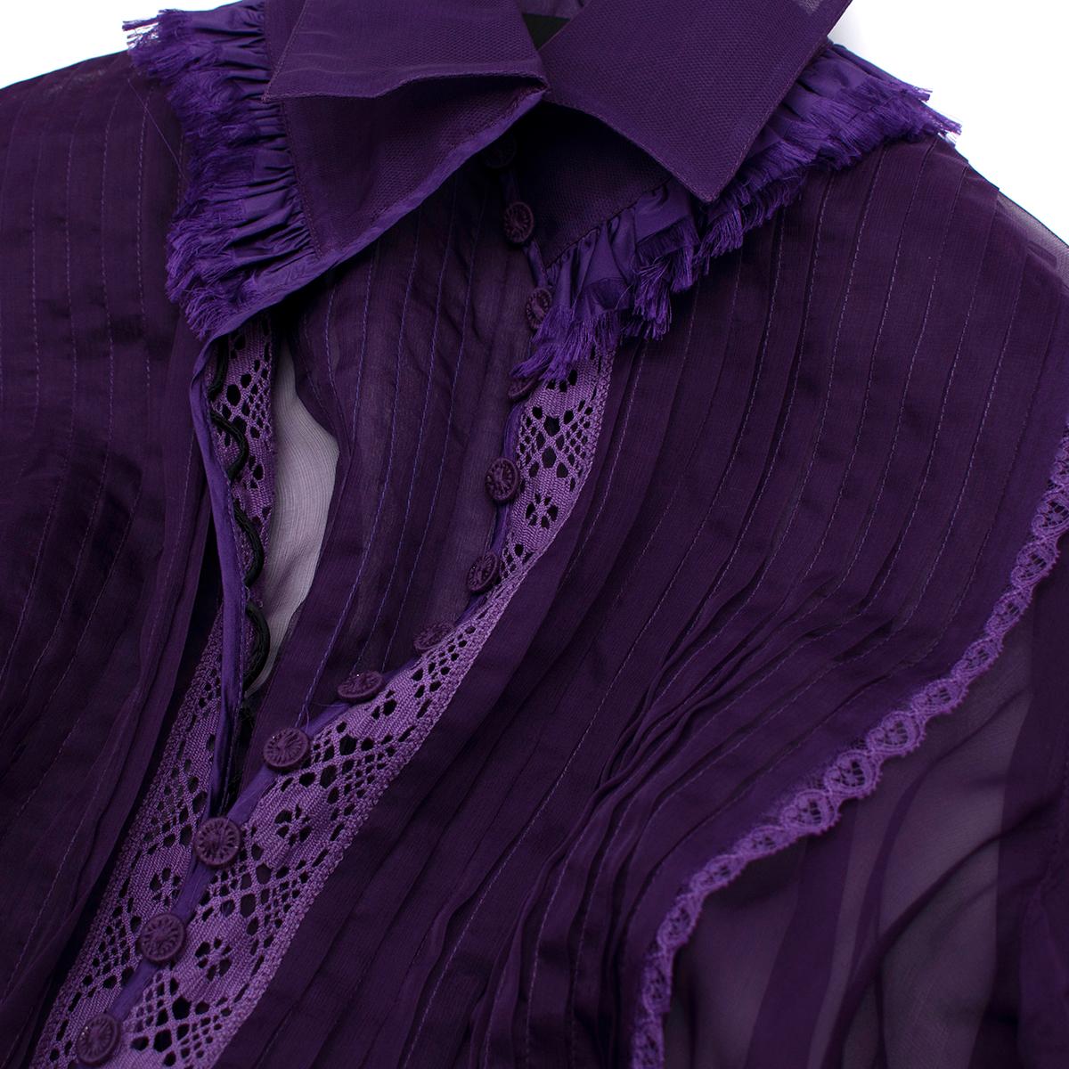 Gianfranco Ferre Vintage Dark Purple Organza Blouse - US 4 For Sale 4