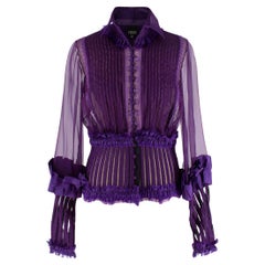 Gianfranco Ferre Vintage Dark Purple Organza Blouse - US 4
