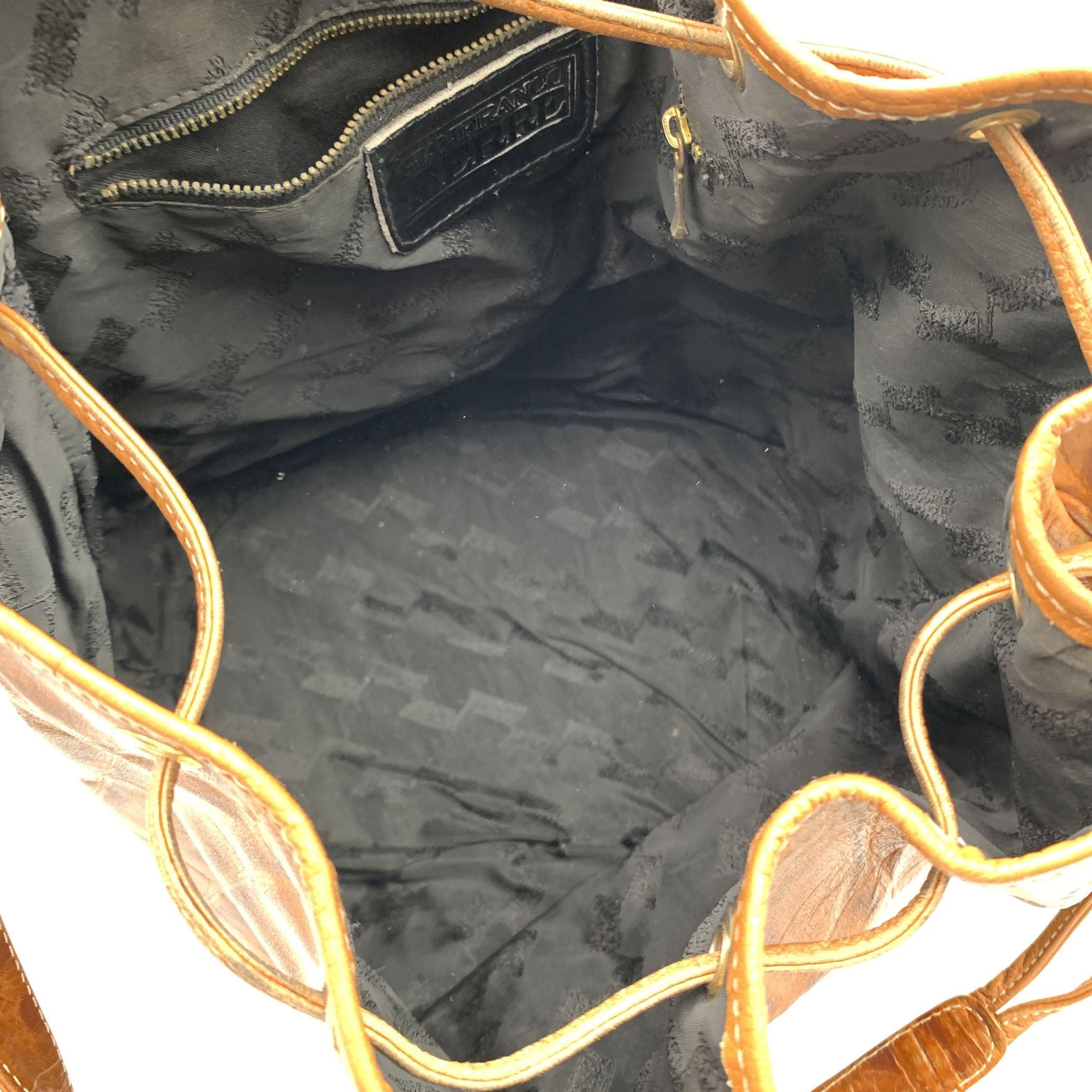 Gianfranco Ferre Vintage Embossed Brown Leather Bucket Bag 1
