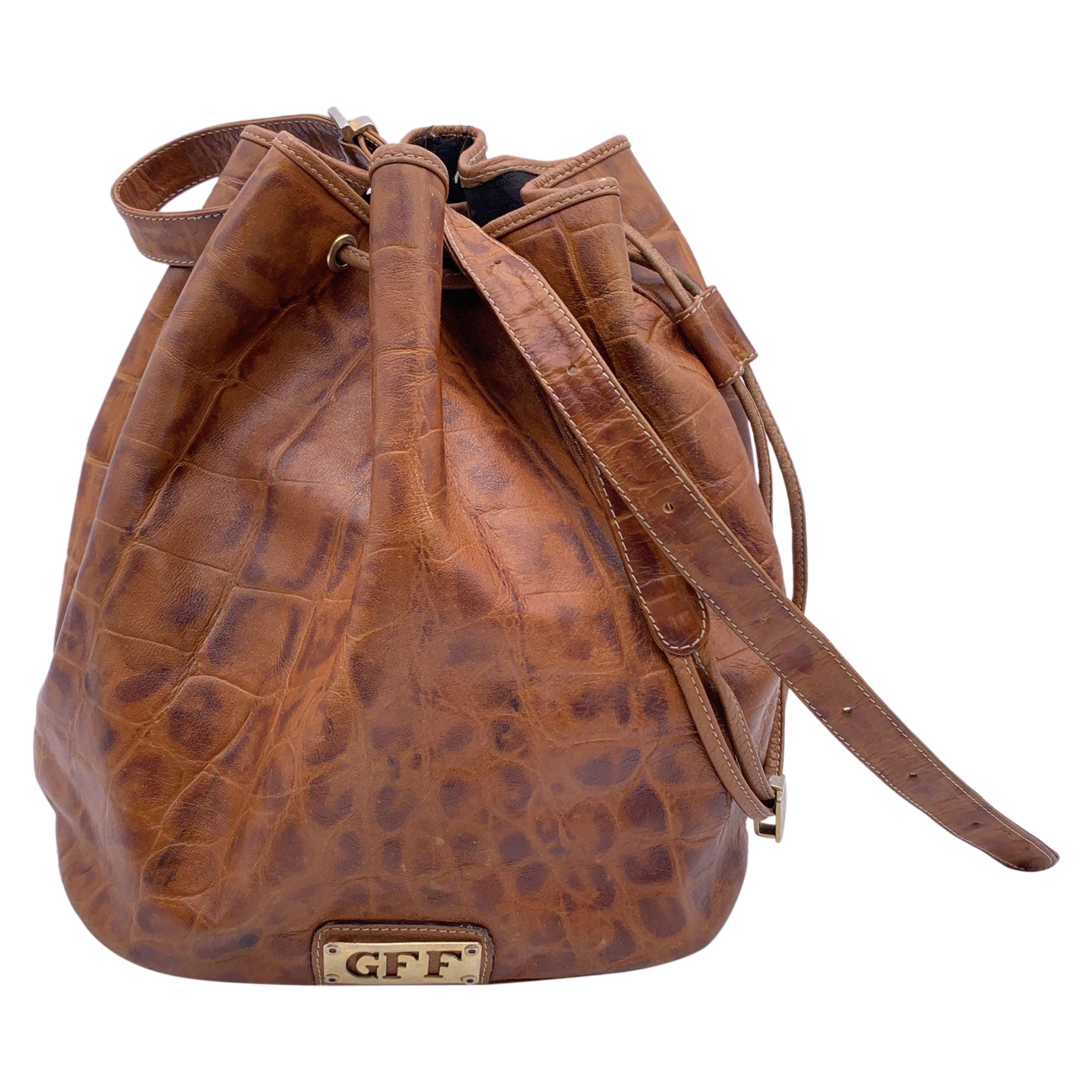 Gianfranco Ferre Vintage Embossed Brown Leather Bucket Bag