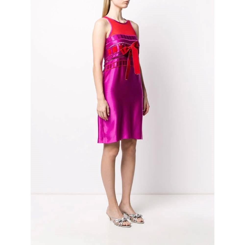 Gianfranco Ferrè Vintage fuchsia and red silk blend 90s sleeveless dress In Excellent Condition In Lugo (RA), IT
