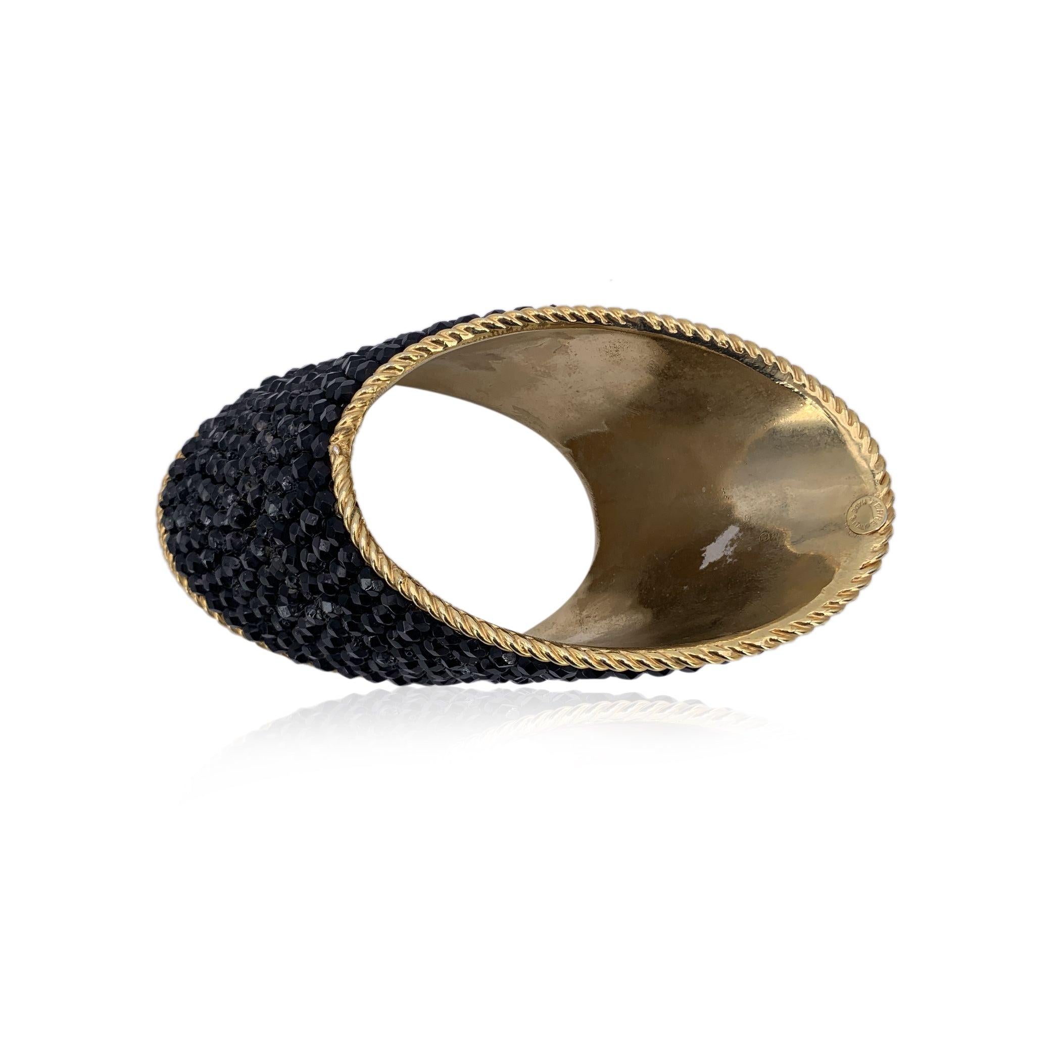 Gianfranco Ferre Vintage Gold Metal Black Crystals Statement Bracelet In Good Condition For Sale In Rome, Rome