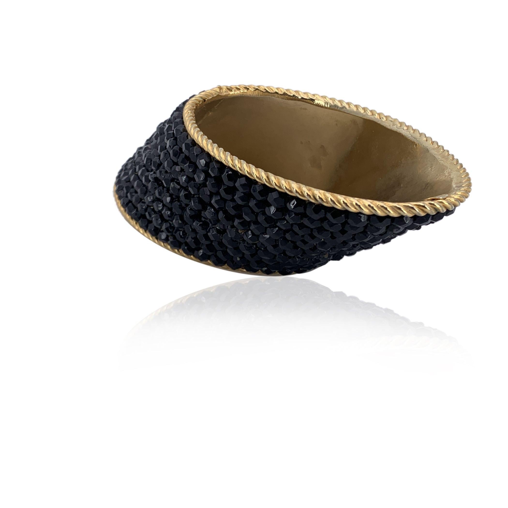 Women's Gianfranco Ferre Vintage Gold Metal Black Crystals Statement Bracelet For Sale