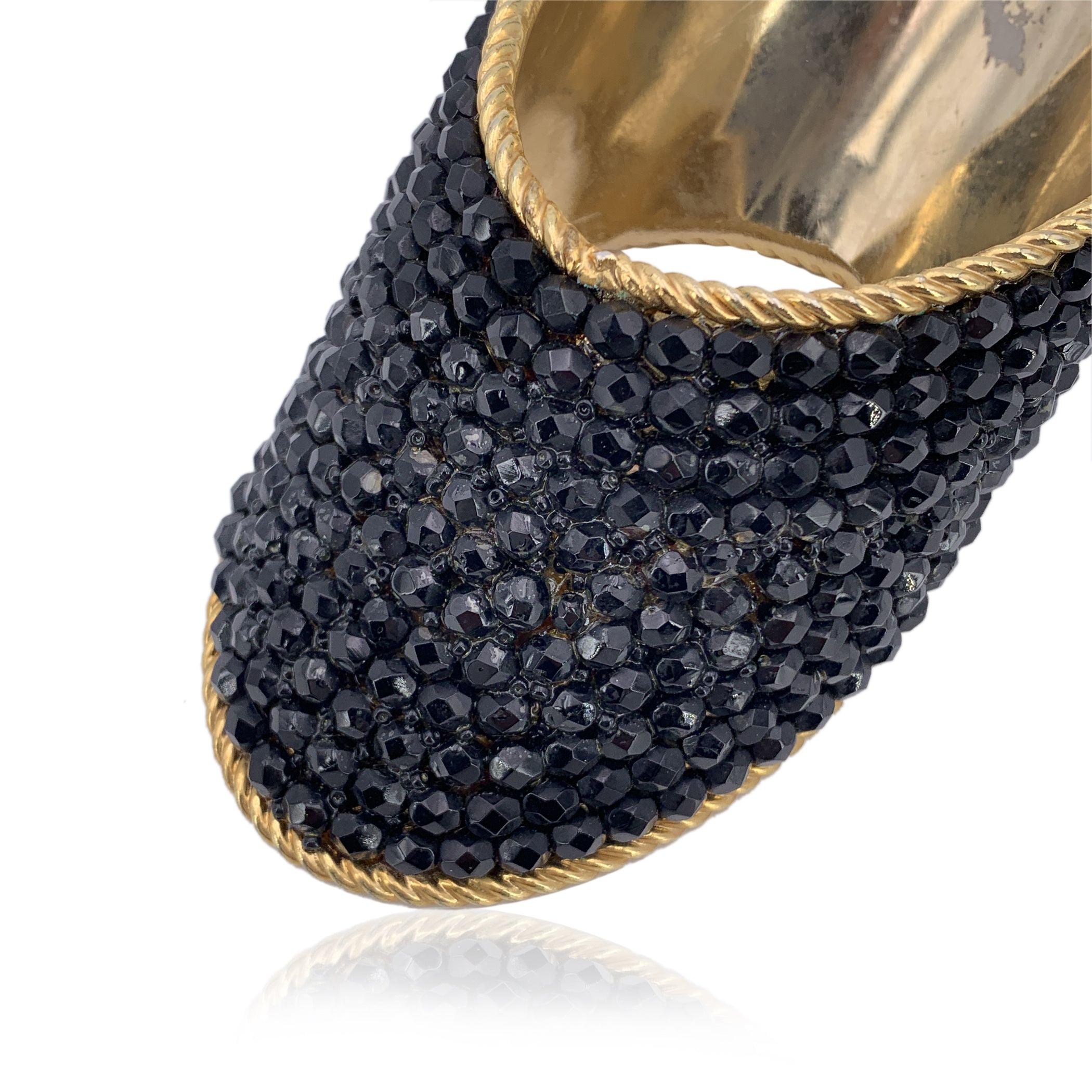 Gianfranco Ferre Vintage Gold Metal Black Crystals Statement Bracelet For Sale 2