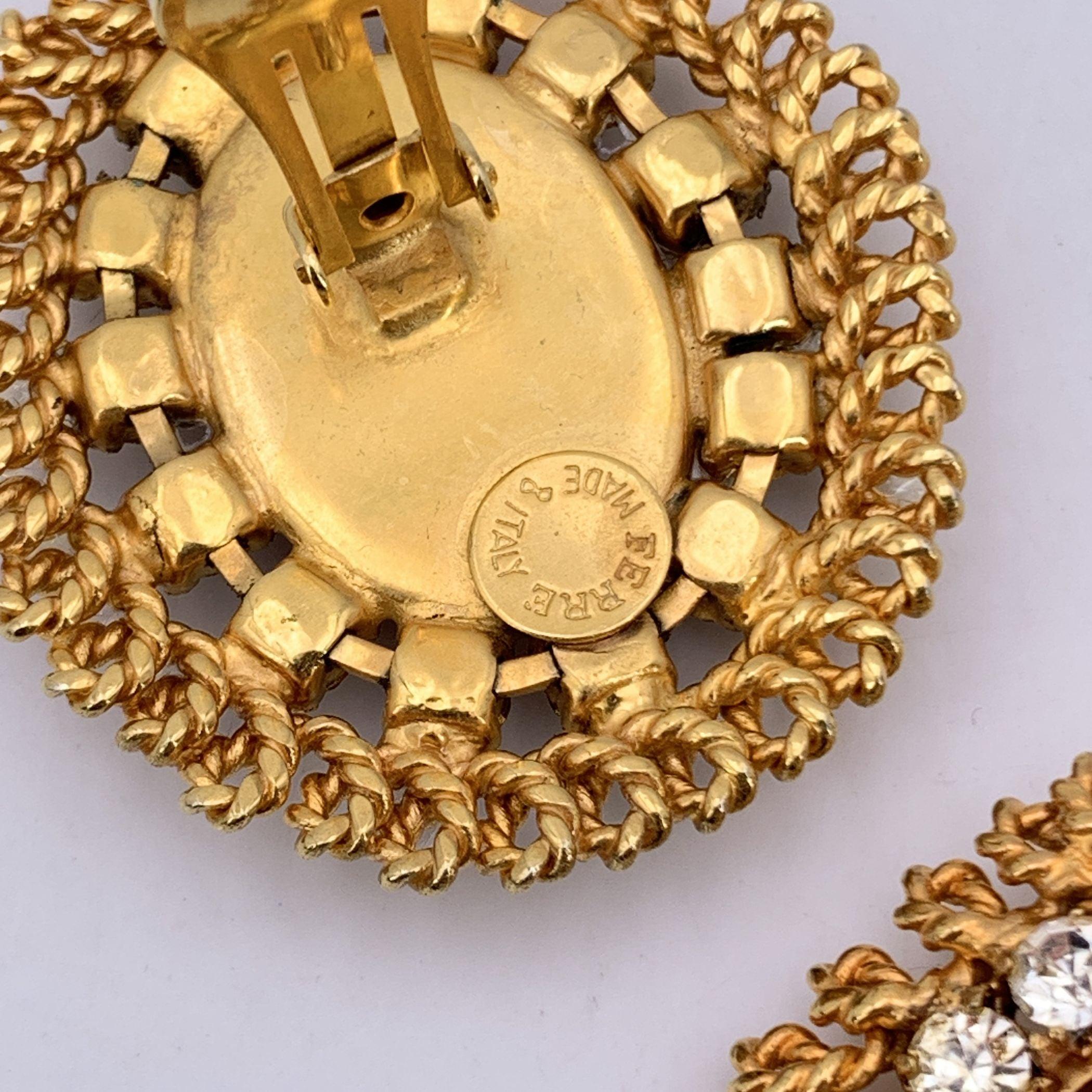 Gianfranco Ferre Vintage Gold Metal Oval Cabochon Clip On Earrings For Sale 1