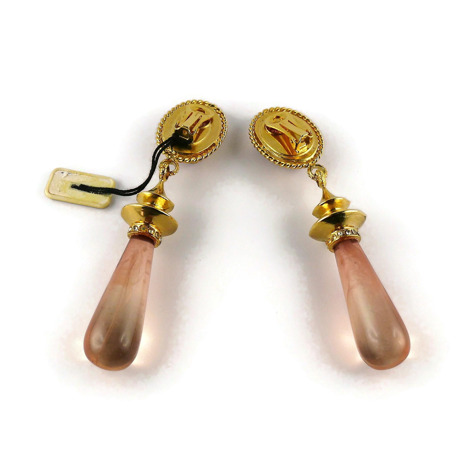 Women's Gianfranco Ferre Vintage Gold Toned Jewelled Dangling Earrings For Sale