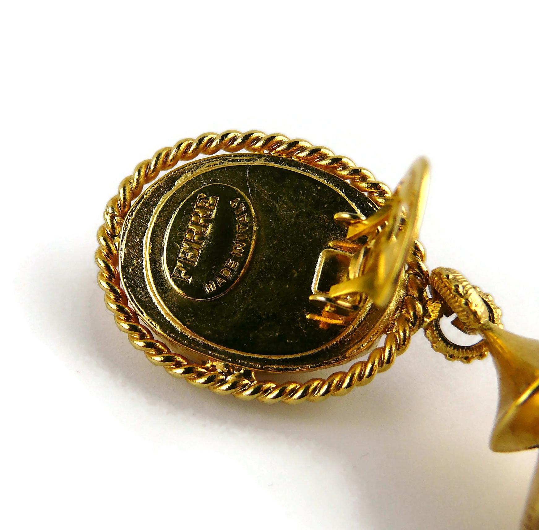 Gianfranco Ferre Vintage Gold Toned Jewelled Dangling Earrings For Sale 1