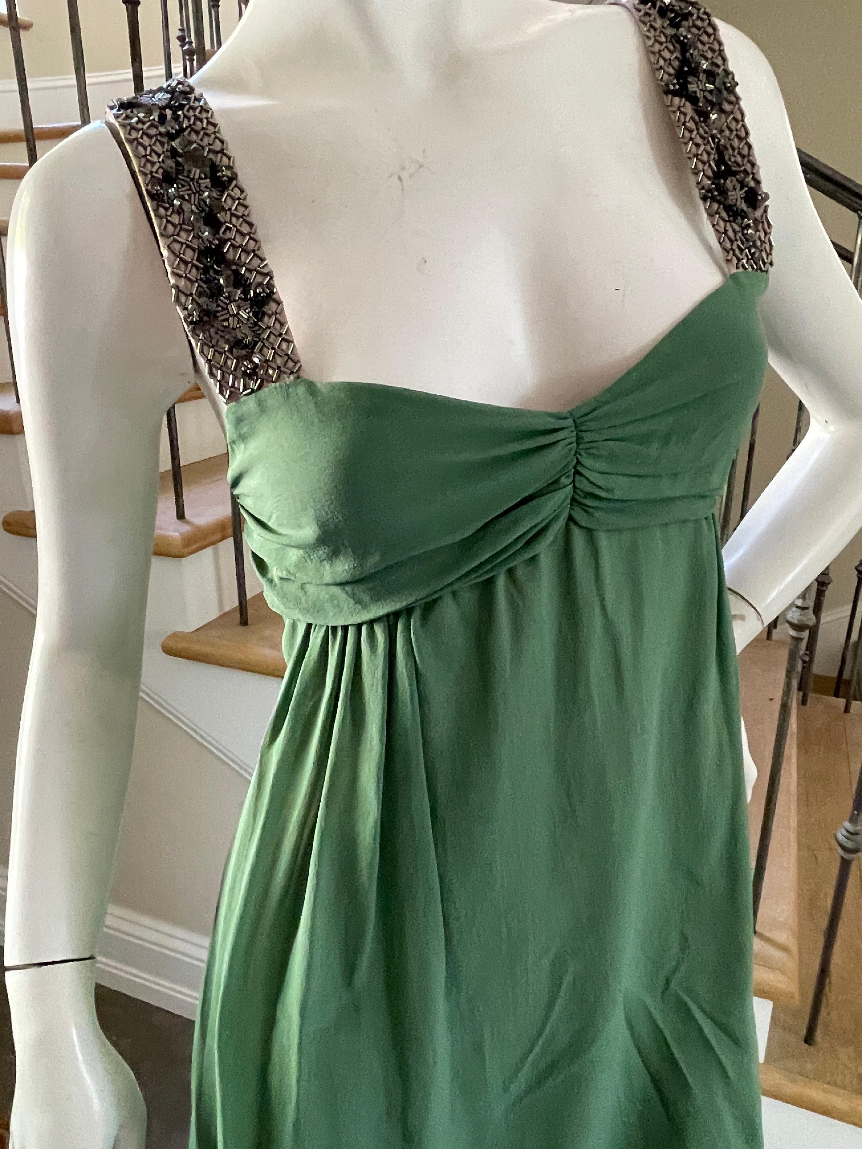  Gianfranco Ferre Vintage Green Silk Embellished Baby Doll Dress  For Sale 5