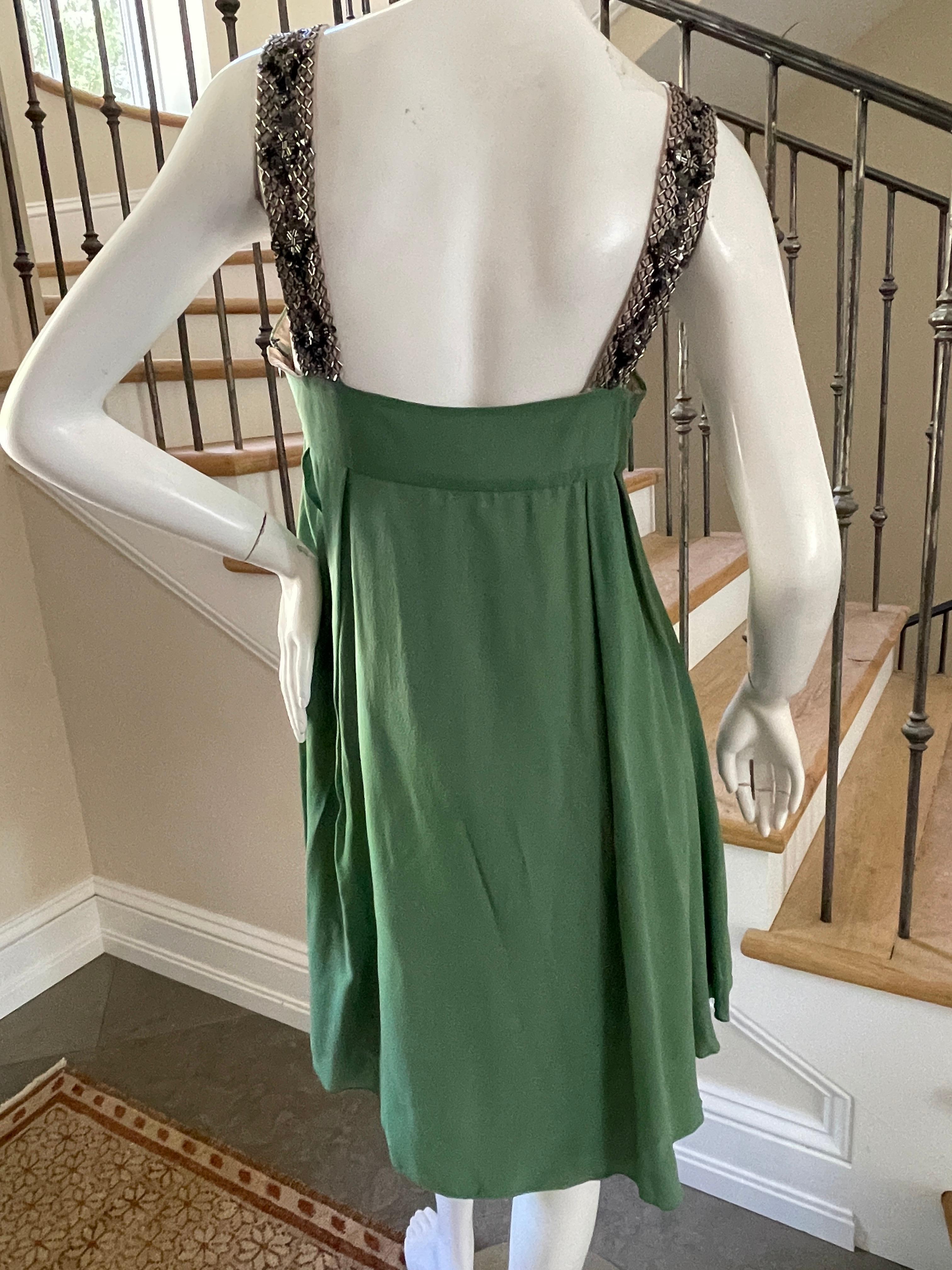  Gianfranco Ferre Vintage Green Silk Embellished Baby Doll Dress  For Sale 6