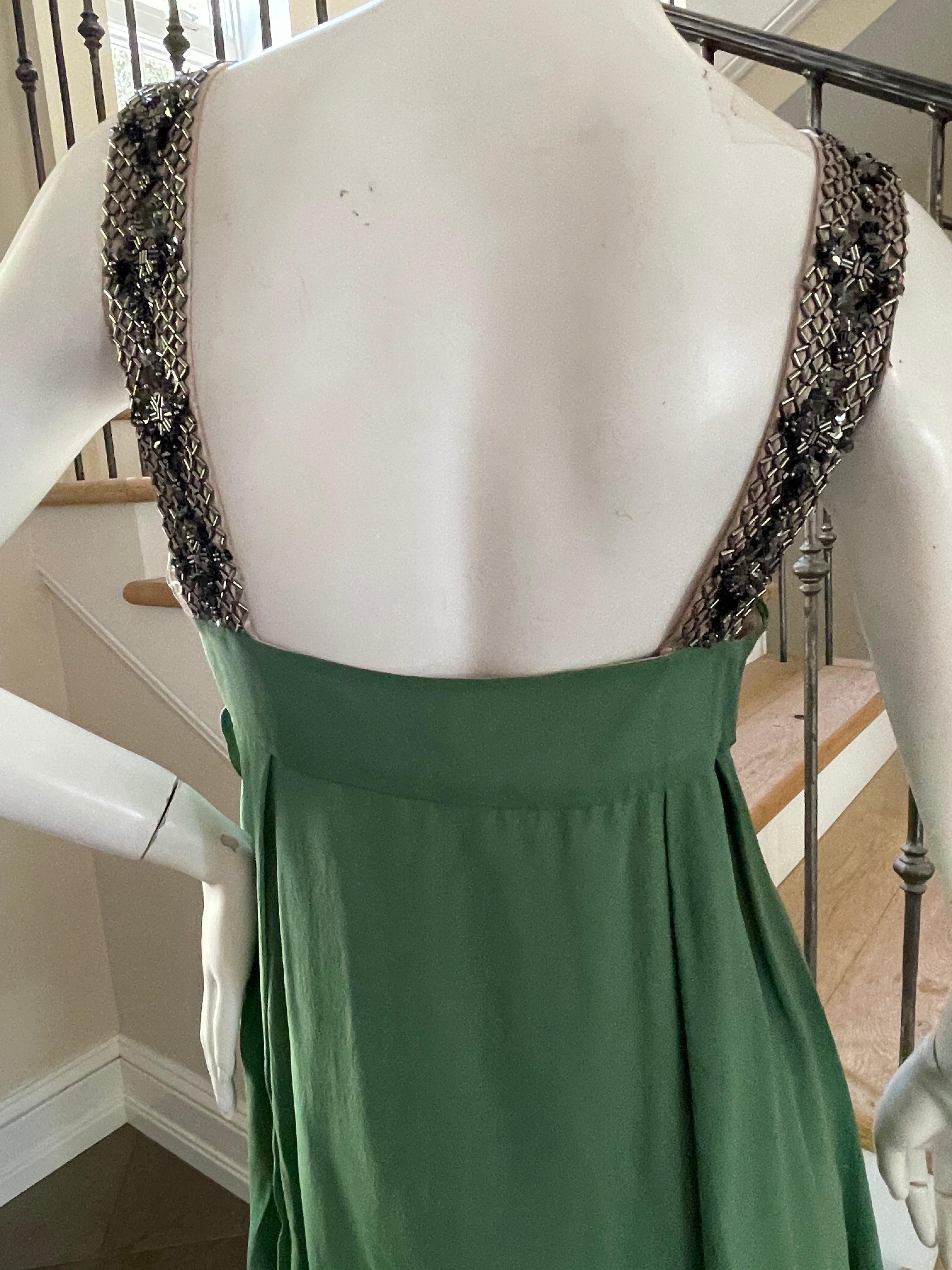  Gianfranco Ferre Vintage Green Silk Embellished Baby Doll Dress  For Sale 7