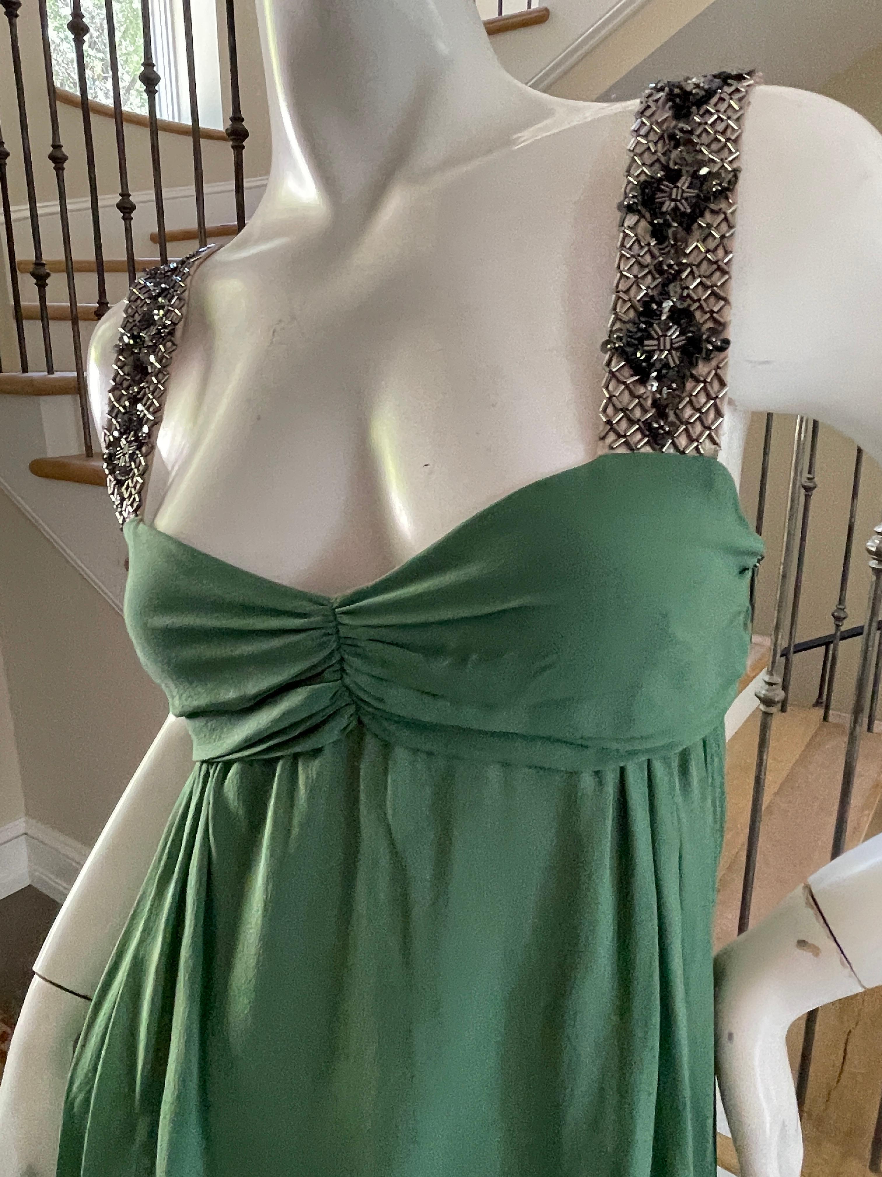 Black  Gianfranco Ferre Vintage Green Silk Embellished Baby Doll Dress  For Sale