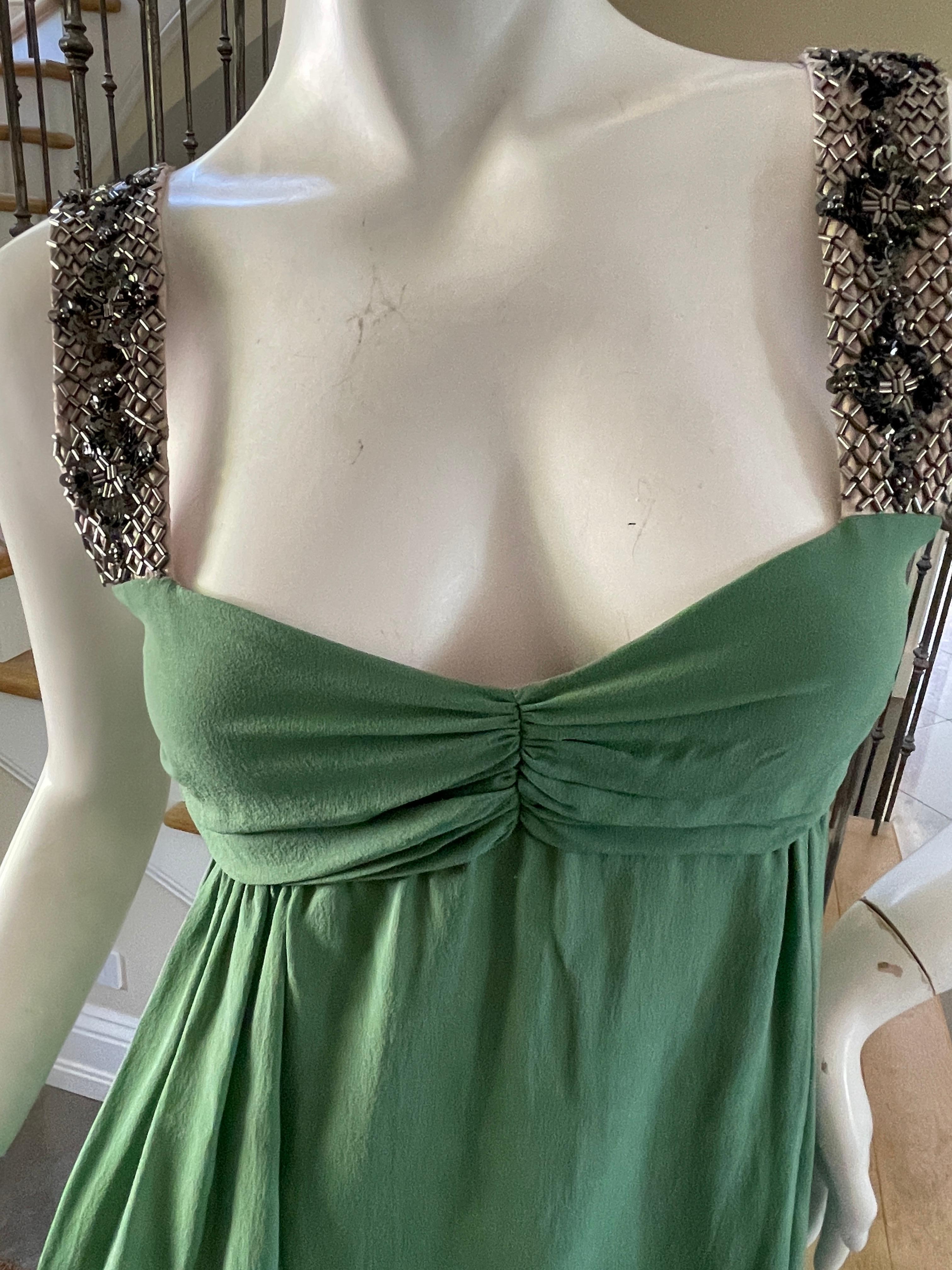  Gianfranco Ferre Vintage Green Silk Embellished Baby Doll Dress  In Excellent Condition For Sale In Cloverdale, CA