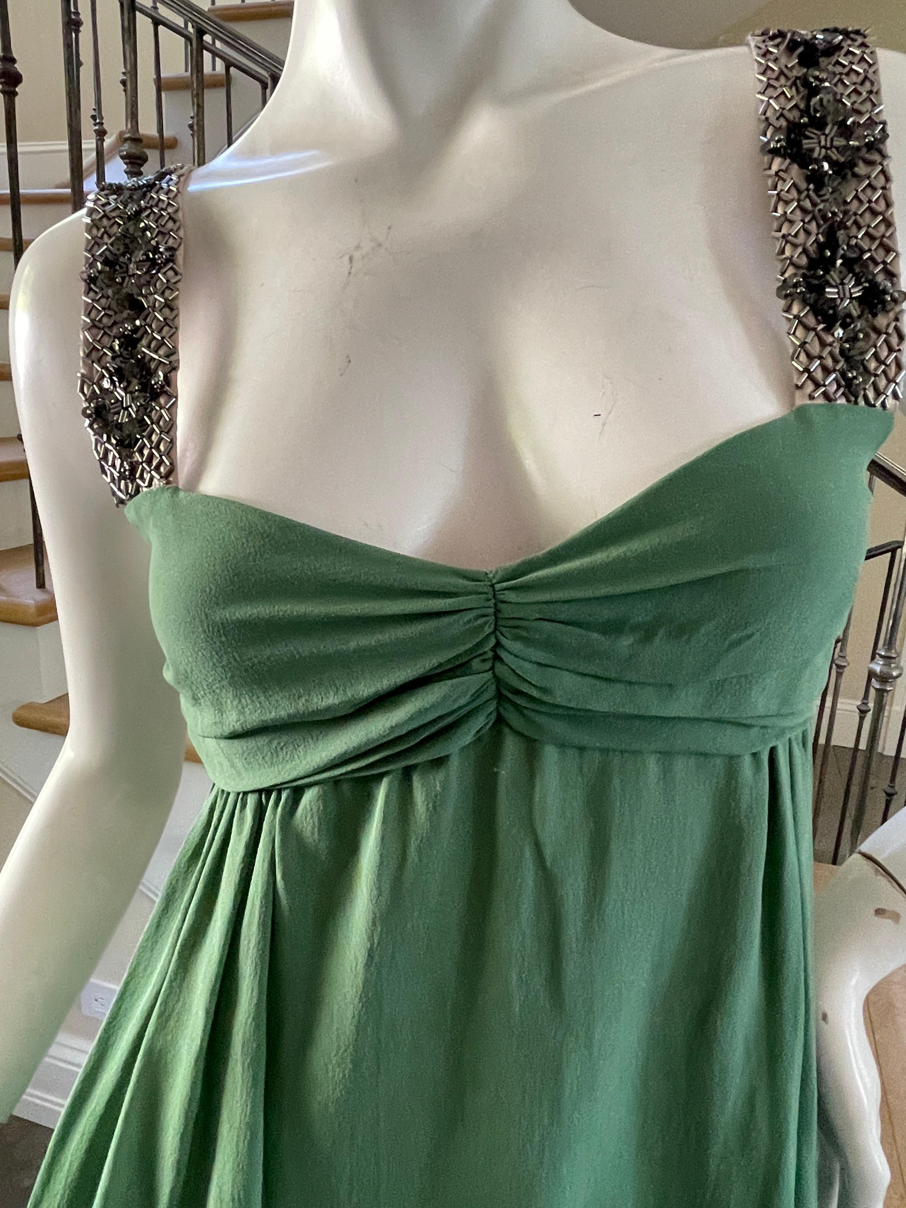 Women's  Gianfranco Ferre Vintage Green Silk Embellished Baby Doll Dress  For Sale