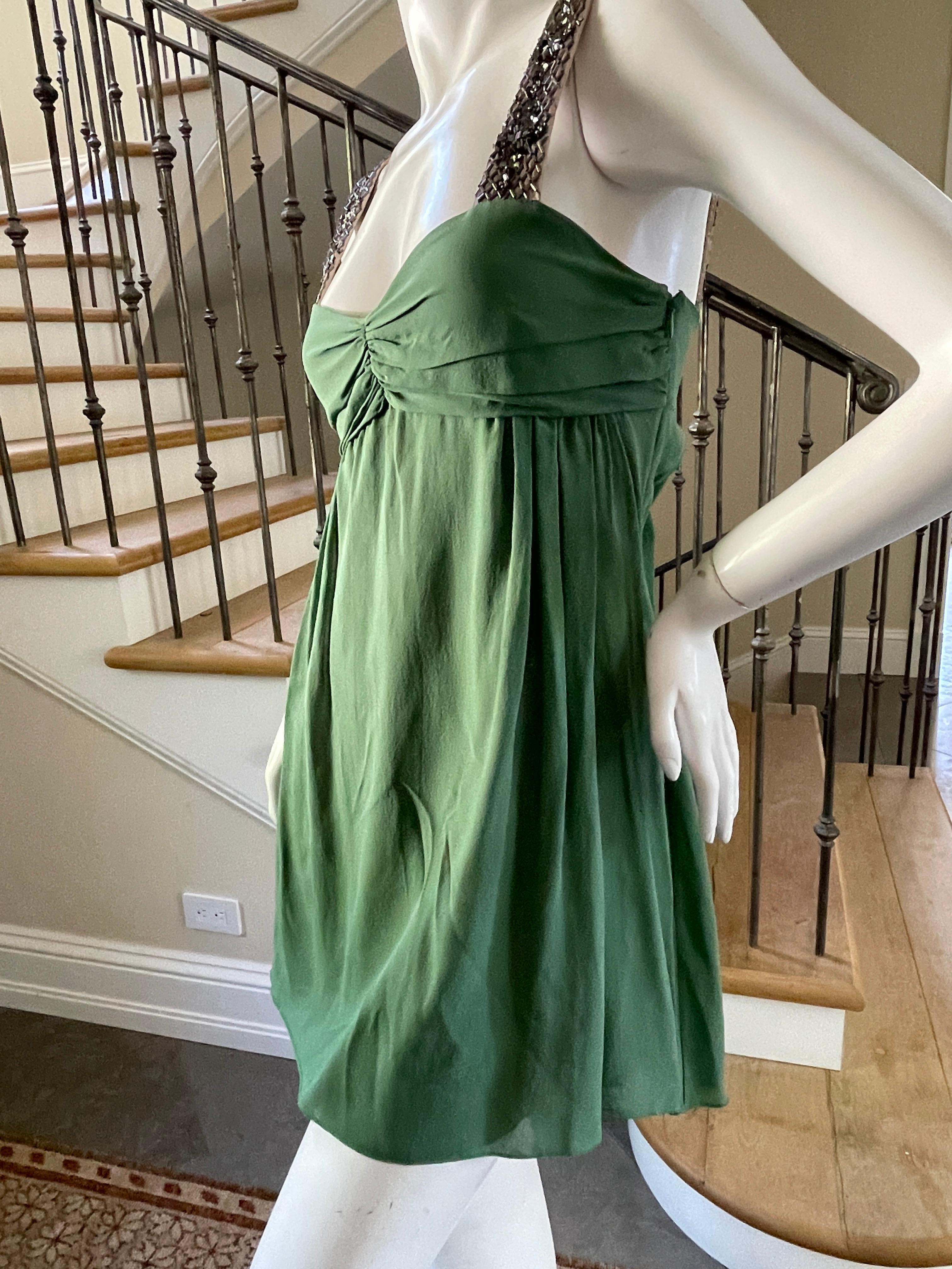  Gianfranco Ferre Vintage Green Silk Embellished Baby Doll Dress  For Sale 1