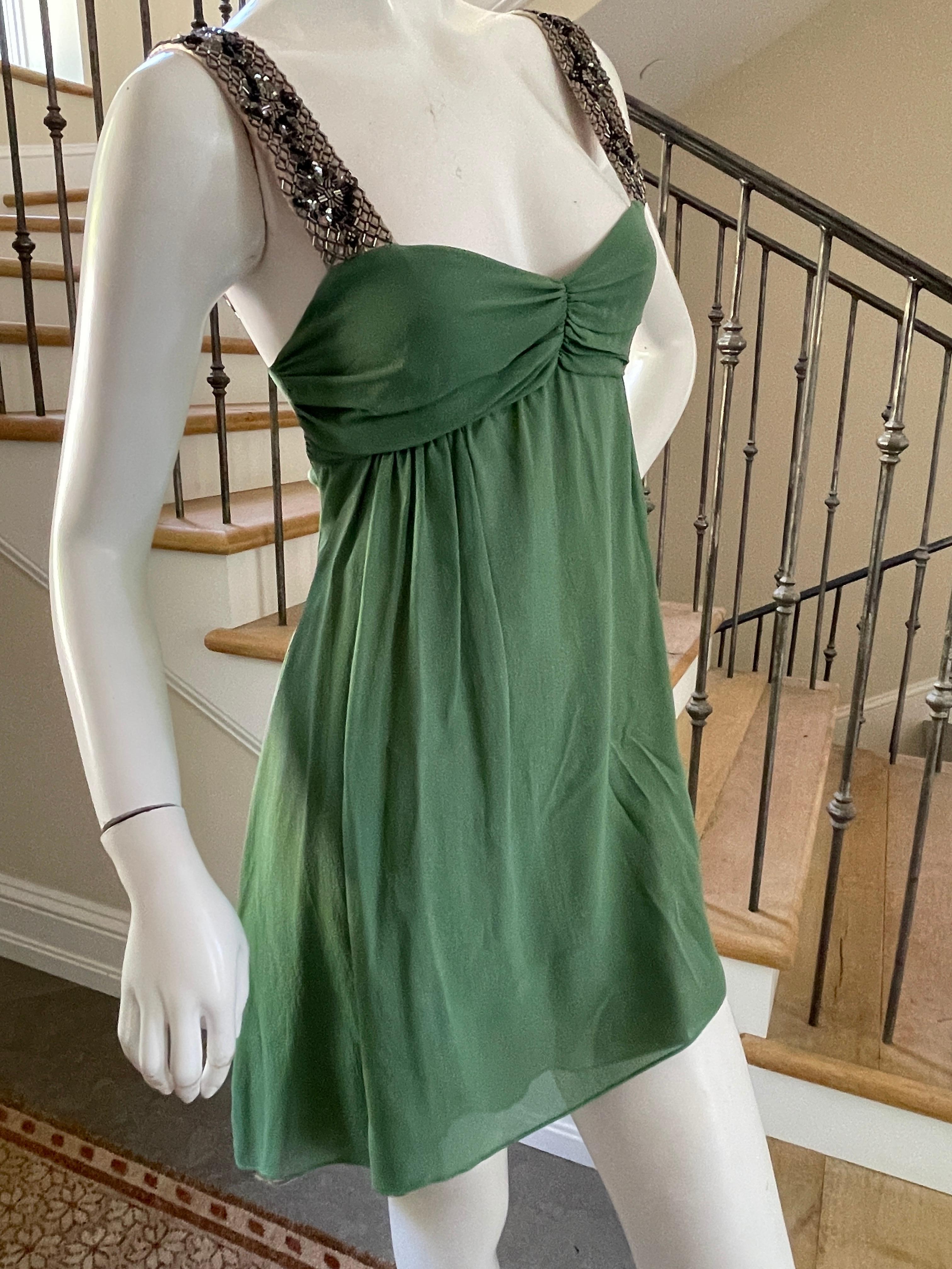  Gianfranco Ferre Vintage Green Silk Embellished Baby Doll Dress  For Sale 3
