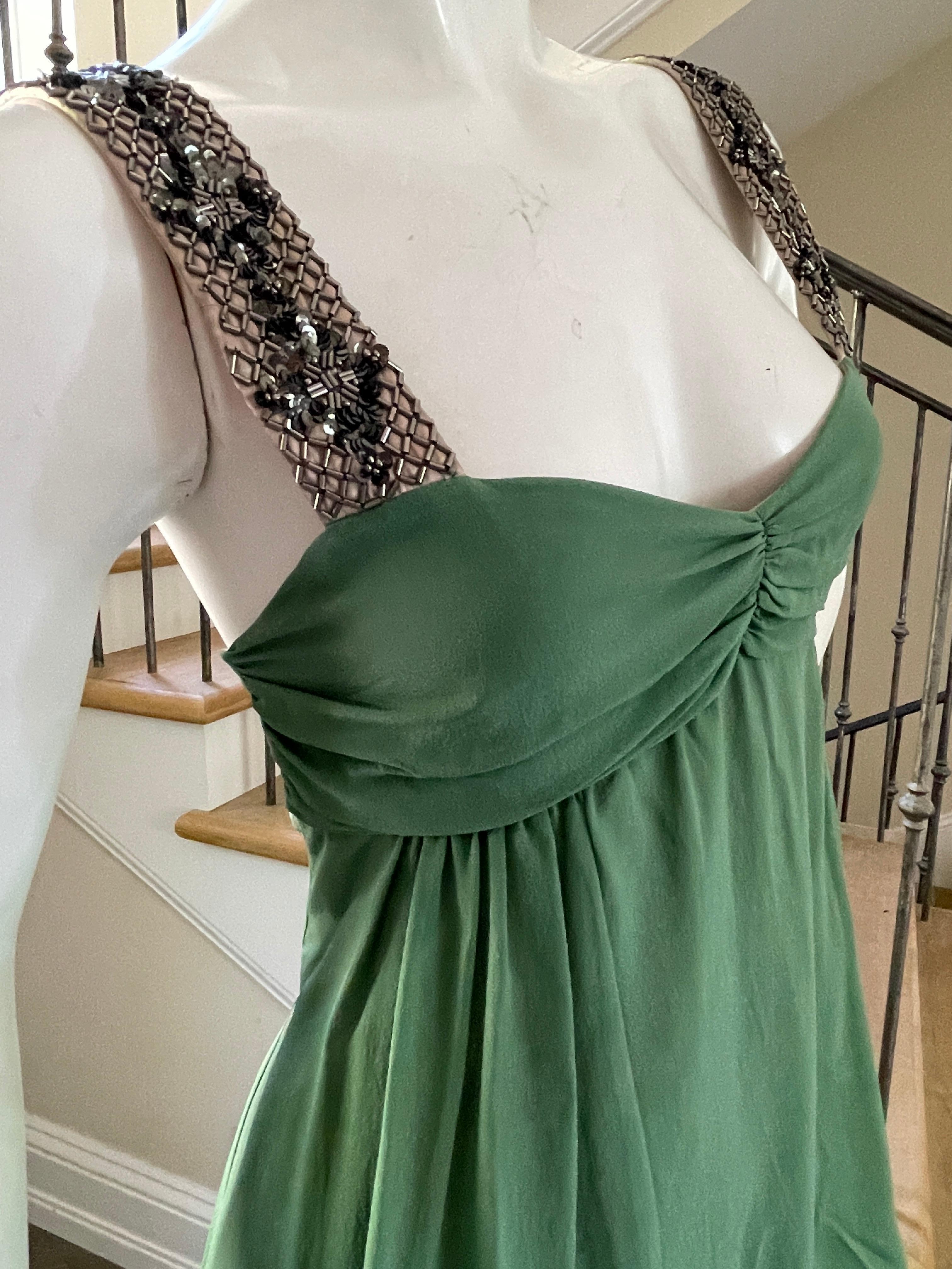  Gianfranco Ferre Vintage Green Silk Embellished Baby Doll Dress  For Sale 4