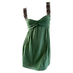  Gianfranco Ferre Vintage Green Silk Embellished Baby Doll Dress 