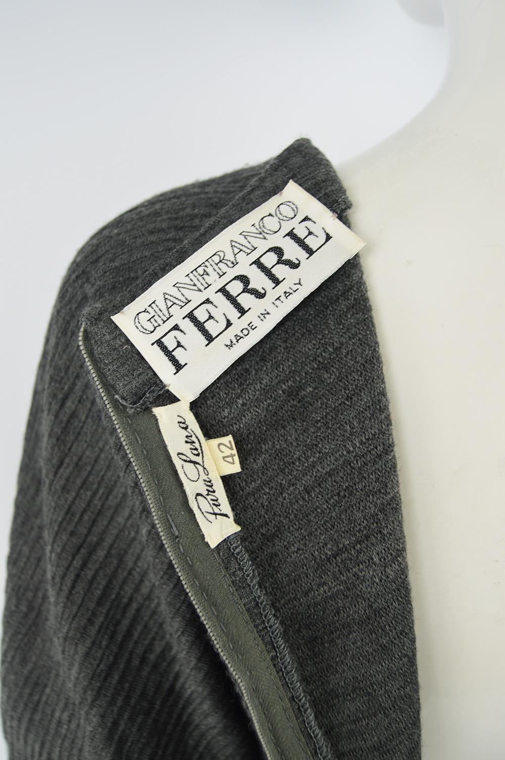 Gianfranco Ferré Vintage Grey Ribbed Wool Knit & Wide Leg Leather Jumpsuit 3