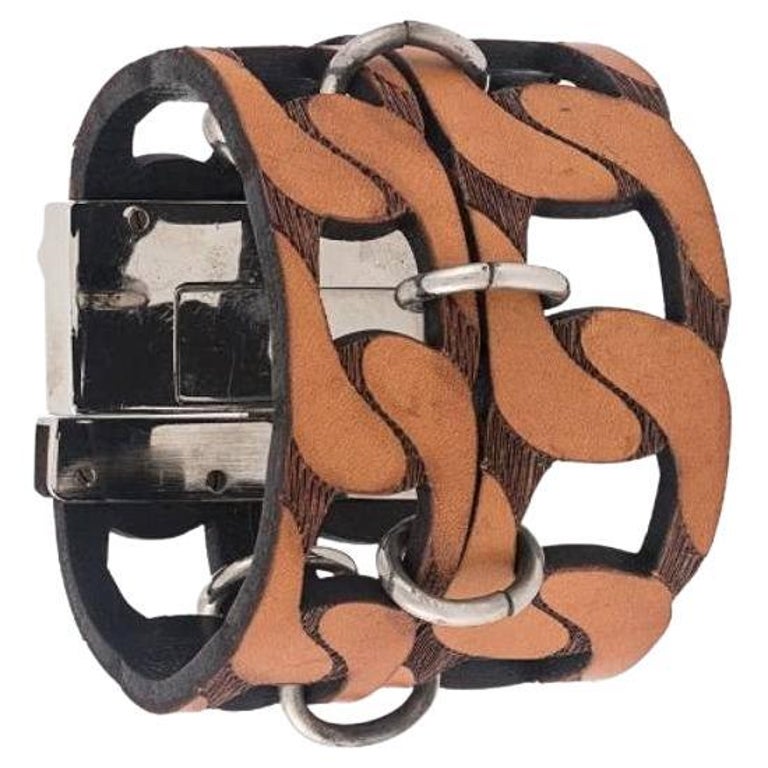 CD Icon Braided Leather Bracelet Black Calfskin and Silver-Finish Brass