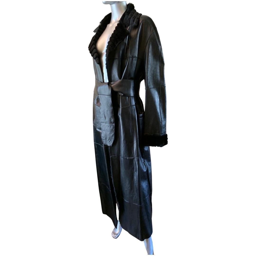 Gianfranco Ferre Vintage Leather Trench Coat Lined in Sheared Fur Size L (NWT) For Sale 5