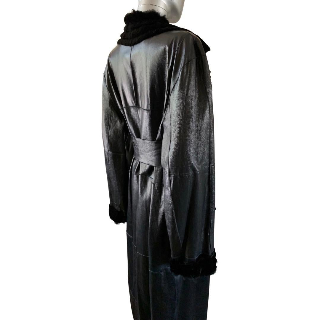 Gianfranco Ferre Vintage Leather Trench Coat Lined in Sheared Fur Size L (NWT) For Sale 6