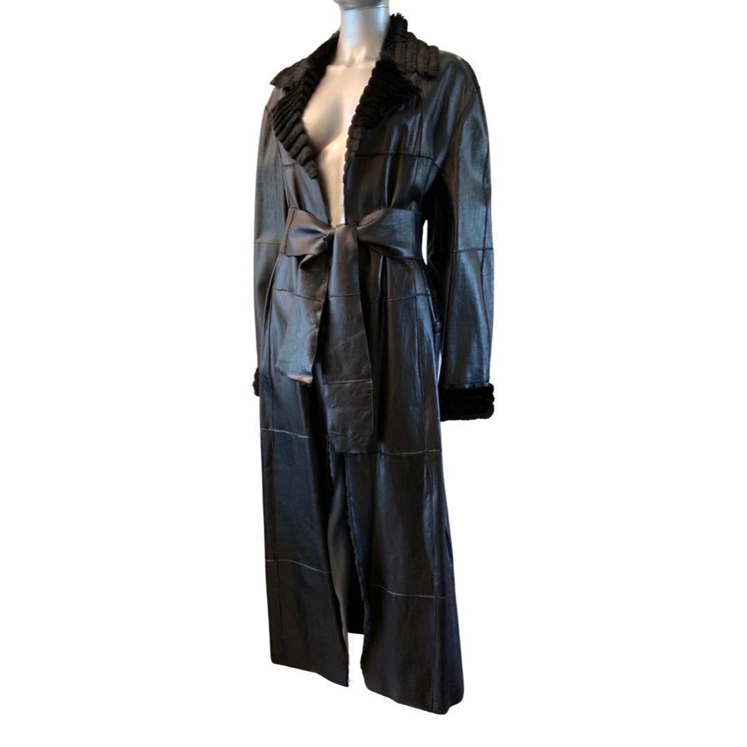 Gianfranco Ferre Vintage Leather Trench Coat Lined in Sheared Fur Size L (NWT) For Sale 7