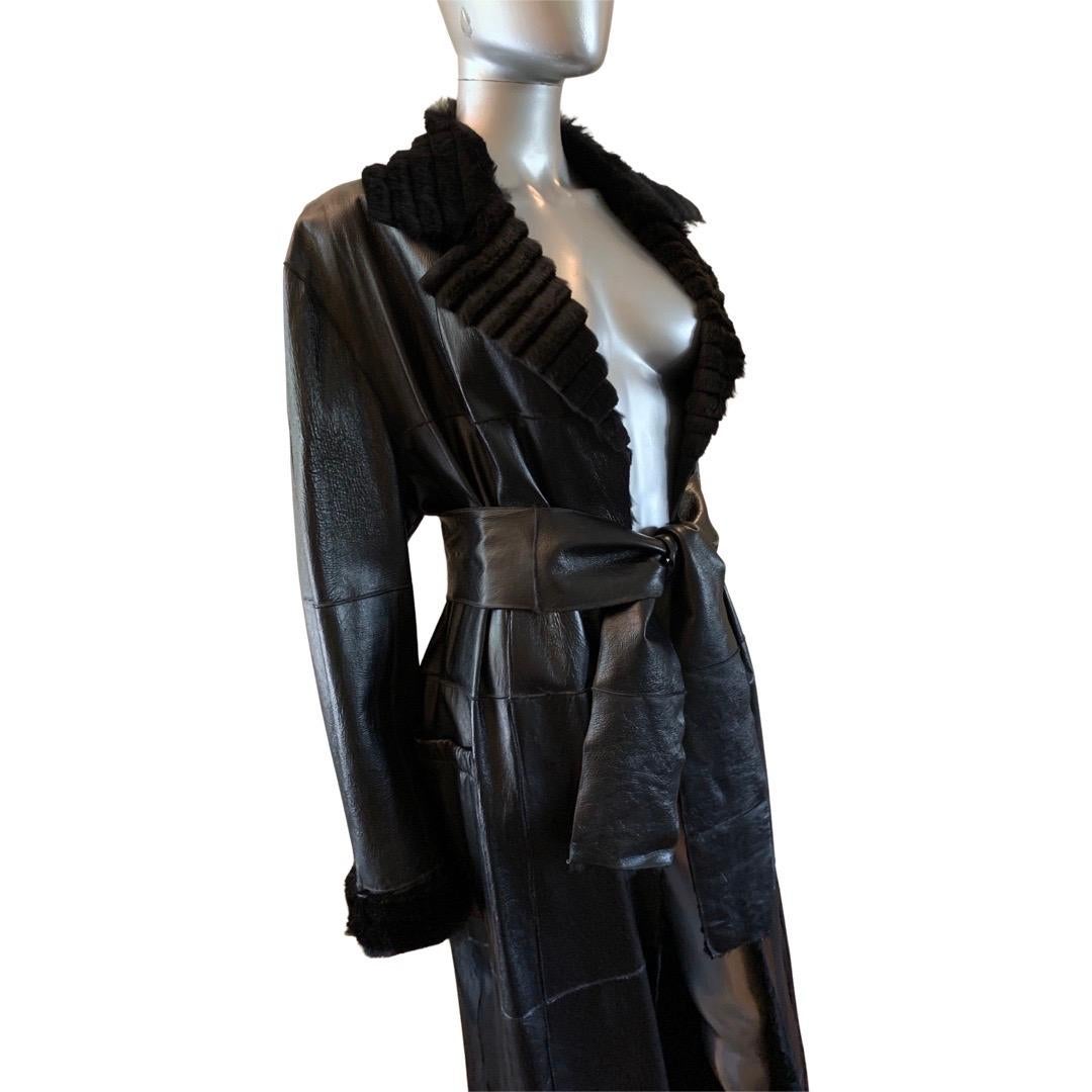 Gianfranco Ferre Vintage Leather Trench Coat Lined in Sheared Fur Size L (NWT) For Sale 8