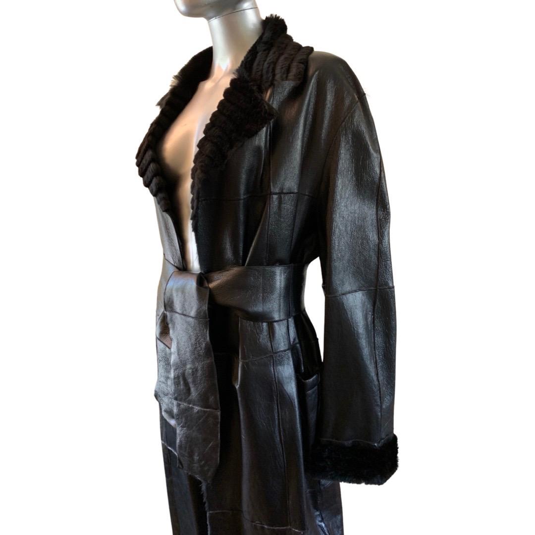 Gianfranco Ferre Vintage Leather Trench Coat Lined in Sheared Fur Size L (NWT) For Sale 9