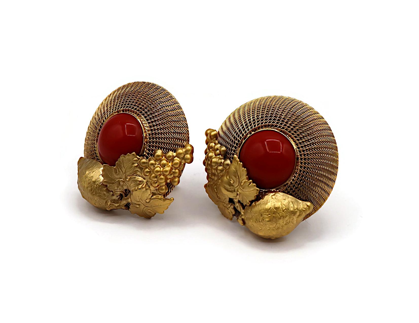 GIANFRANCO FERRE Vintage Massive Gold Tone Clip-On Earrings For Sale 2
